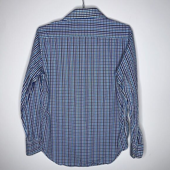 Rhodes & Beckett Navy/White/Blue Plaid Long Sleeve Top in Size 42/16.5 Slim - Picture 4 of 6